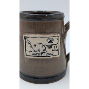 Deneen Pottery Mug Basset Hound Dog Brown Glaze Stoneware Coffee Cup 12oz